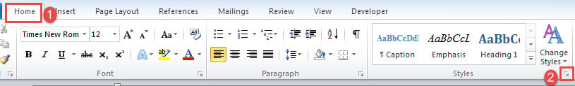 Click "Home"->Click "Styles" Button