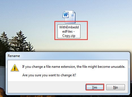 Click "Yes" to Change File Extension
