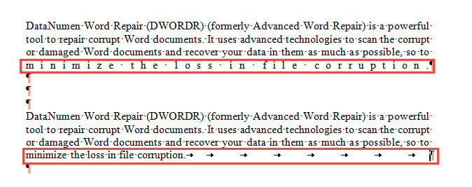 Effect of using "Tab"