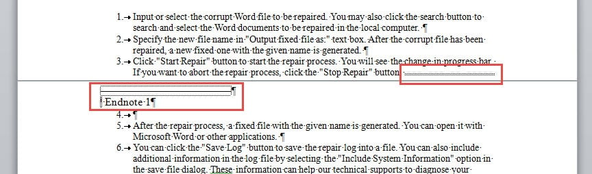 Endnote going to the end of its own section