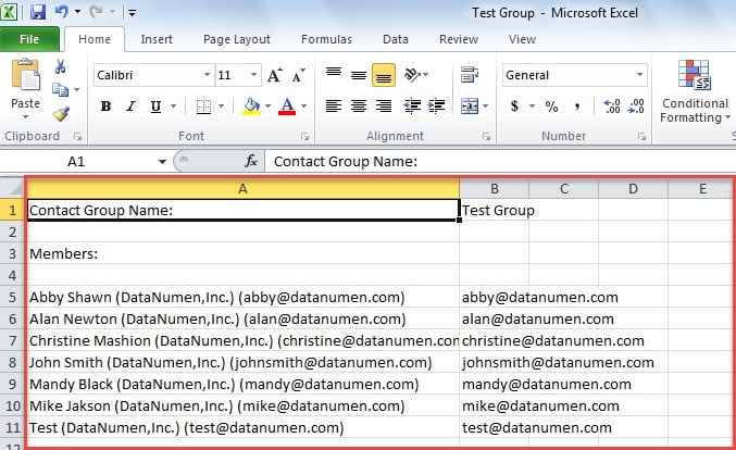 Extracted Members in the Excel Workbook