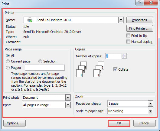 Set Print Properties->Click "OK"