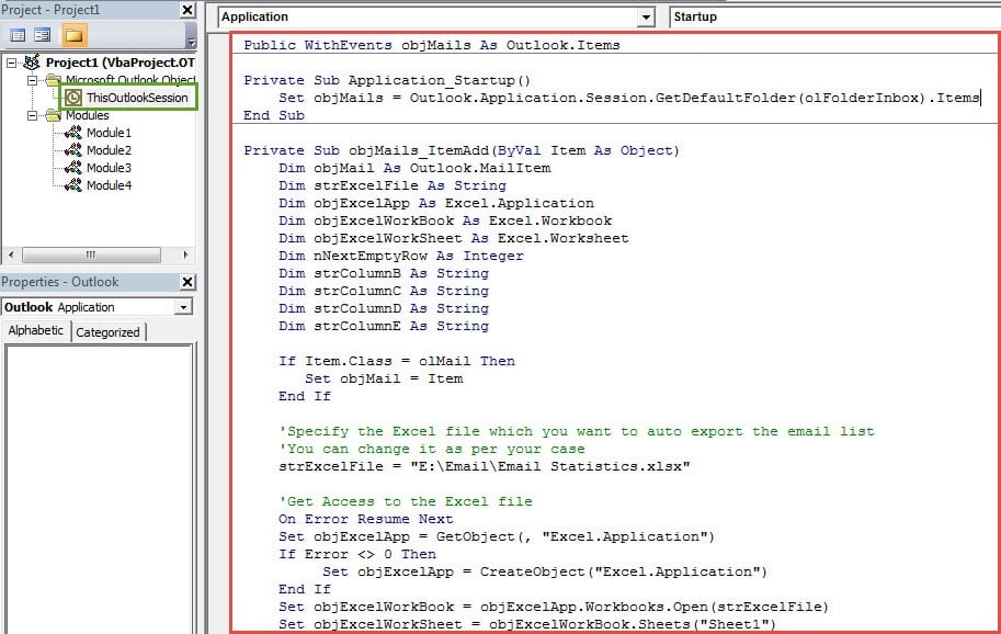 VBA Codes - Auto Export Information of Incoming Emails to an Excel File