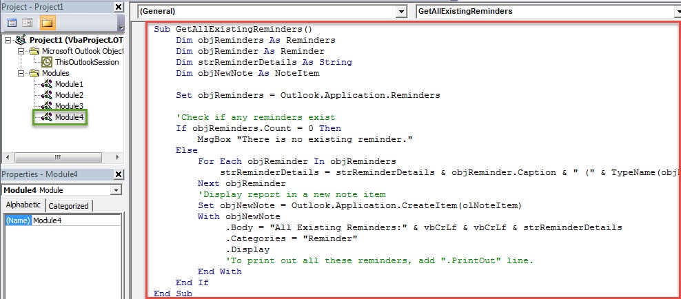 VBA Codes - Get a List of All the Existing Reminders in Your Outlook
