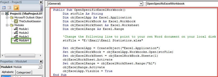 VBA Codes - Open a Specific Excel Workbook in Outlook