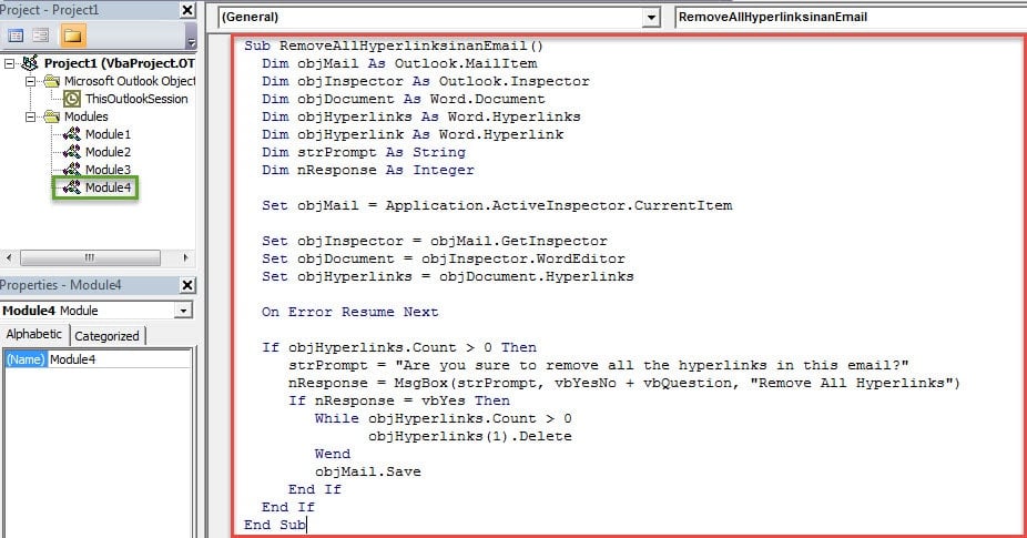 VBA Codes - Remove All the Hyperlinks in Your Outlook Email