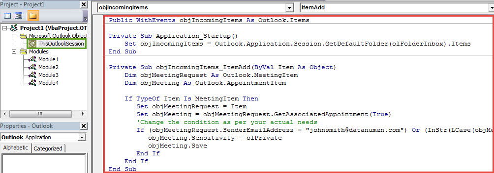 VBA Codes - Auto Mark Specific Incoming Meetings as Private