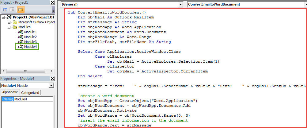 VBA Codes - Convert an Outlook Email to a Word Document