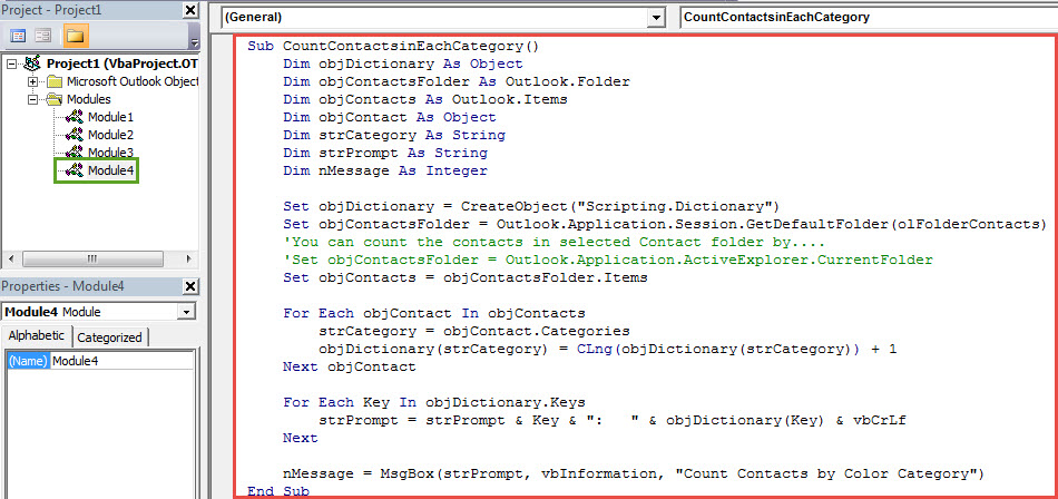 VBA Codes - Get the Count of Outlook Contacts in Each Color Category