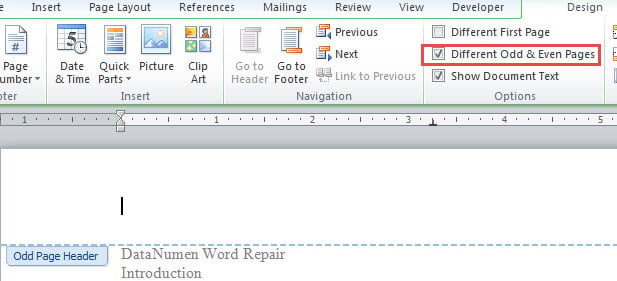Check "Different Odd & Even Pages" Box