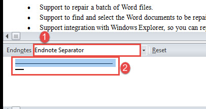 Choose "Endnote Separator"->Select the Separator