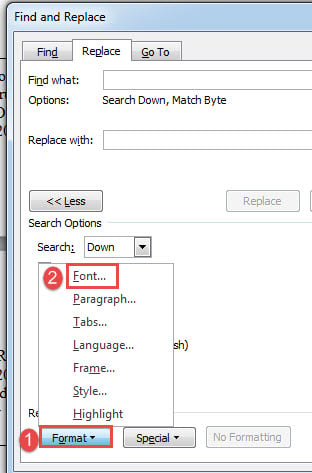 Click "Format"->Choose "Font"