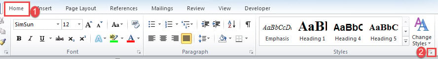 Click "Home"->Click the arrow button in "Styles" group