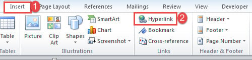 Click "Insert"->Click "Hyperlink"
