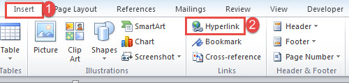 Click "Insert"->Click "Hyperlink"