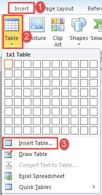 klik op "Insert" - klik op "Table" - klik op "Insert Table""