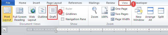 Click "View"->Click "Draft"