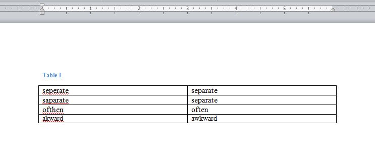 Create a Table to Hold Both Misspelled and Correct Words