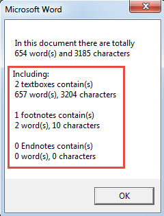 Details of word count