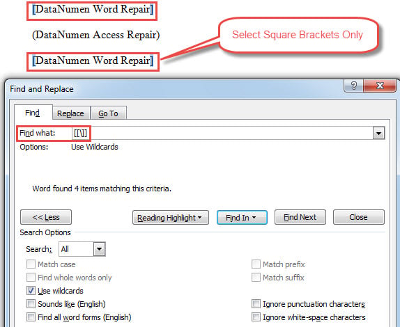 Effect of Selecting Square Brackets Only