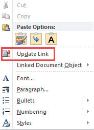 Right Click ->Choose "Update Link"