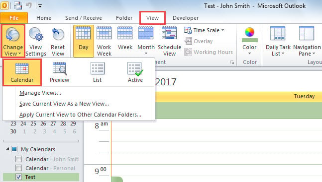 Change View to Calendar