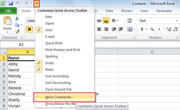 Customize Quick Access Toolbar