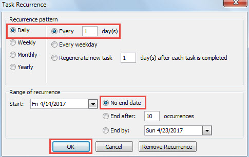 Enable Task Recurrence