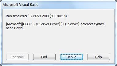 Error Returned From The Database Manager