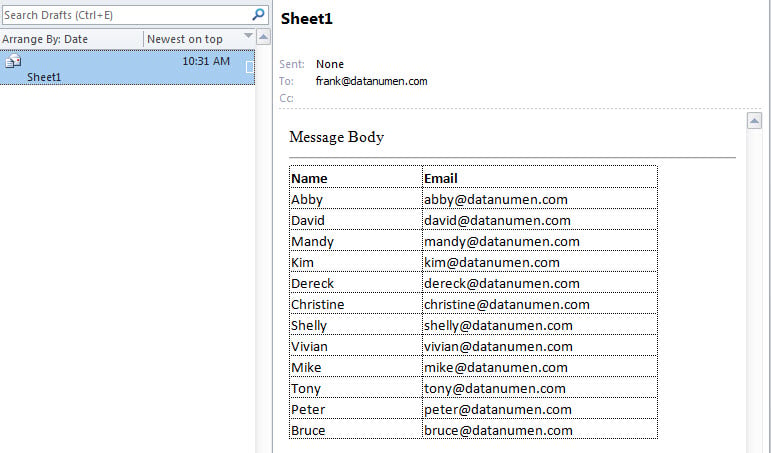 Send an Excel Worksheet as an Outlook Email