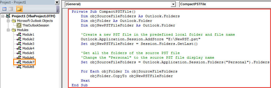 VBA Code - Make a Free Compact PST Tool