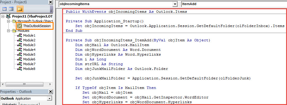 VBA Code - Auto Move the Incoming Emails with Specific Hyperlinks to Junk E-mail Folder