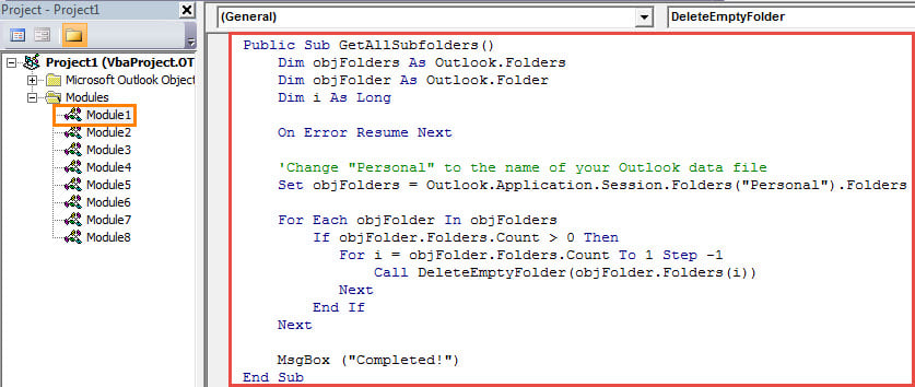 VBA Code - Batch Delete All Empty Subfolders in Your Outlook