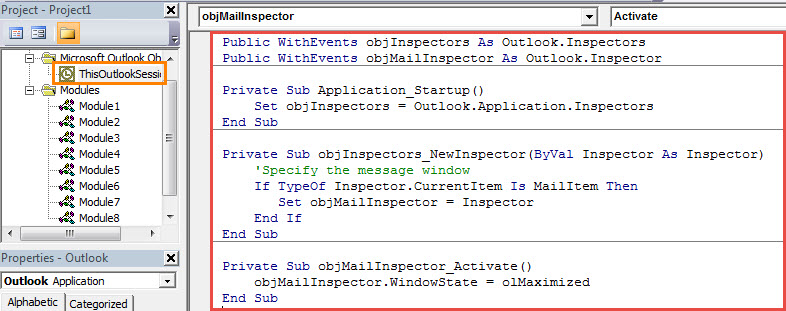 VBA Codes - Always Open Your Email in a Maximized Window