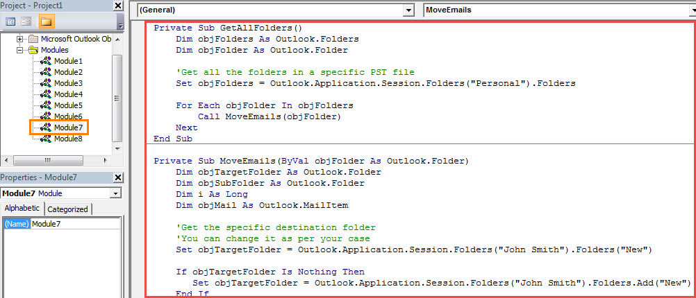 VBA Codes - Batch Move All Emails in an Outlook PST File to a Specific Folder