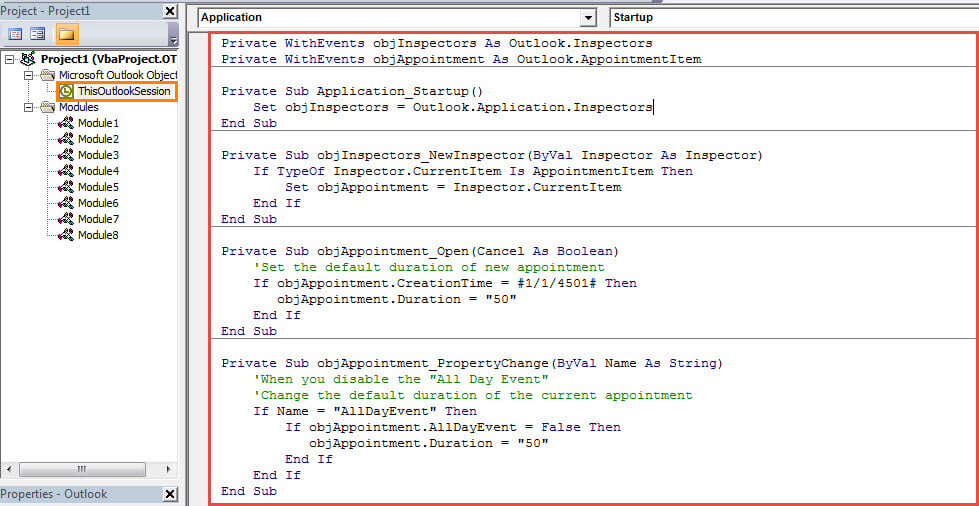VBA Codes - Change the Default Duration of Appointment and Meeting