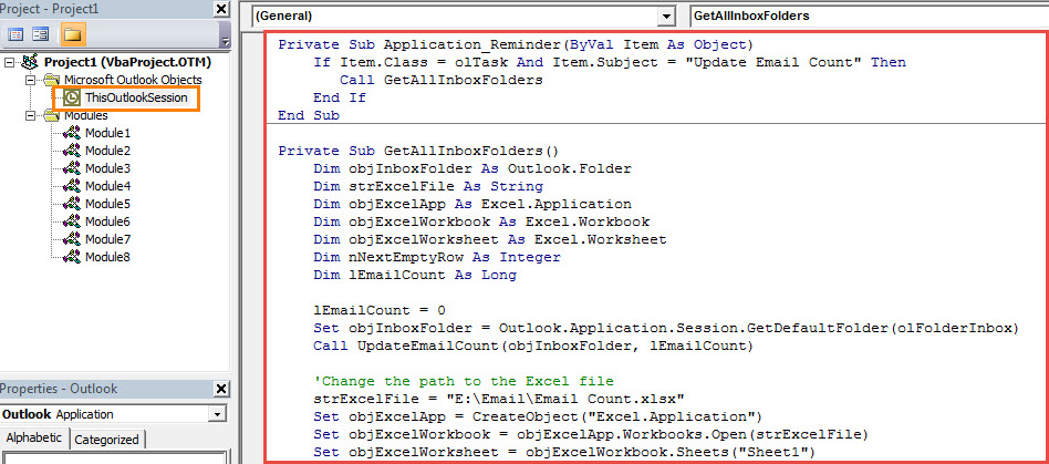 VBA Codes - Auto Record the Total Count of Incoming Emails Every Day in an Excel File