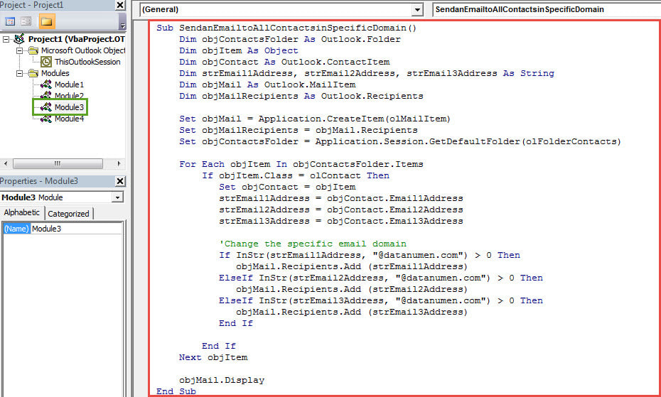 VBA Codes - Batch Send Email to All the Contacts in a Specific Domain