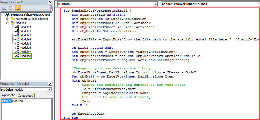 VBA Codes - Send an Excel Worksheet as an Outlook Email