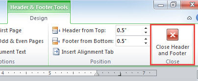 Click "Close Header and Footer"