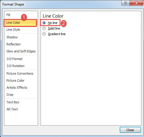 Click "Line Color"->Select "No line"