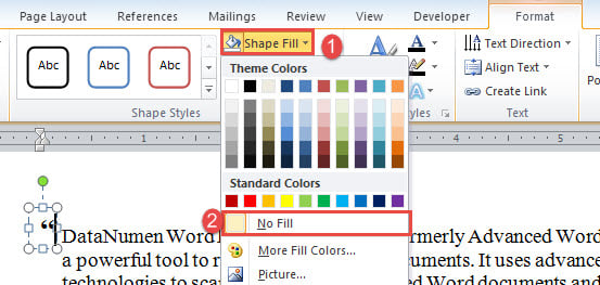 Click "Shape Fill"->Choose "No Fill"