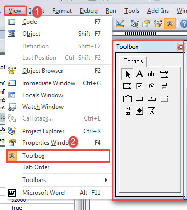 Click "View"->Choose "Toolbox"