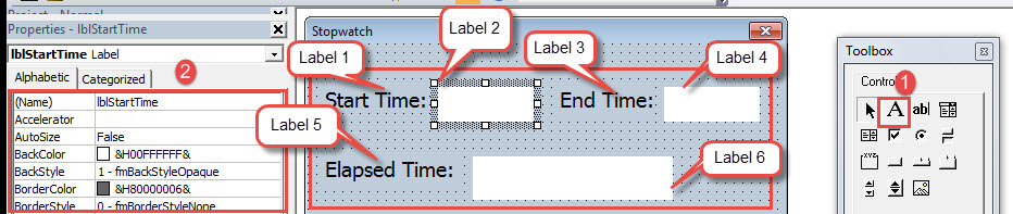 Insert Six Labels->Set Each Label Property