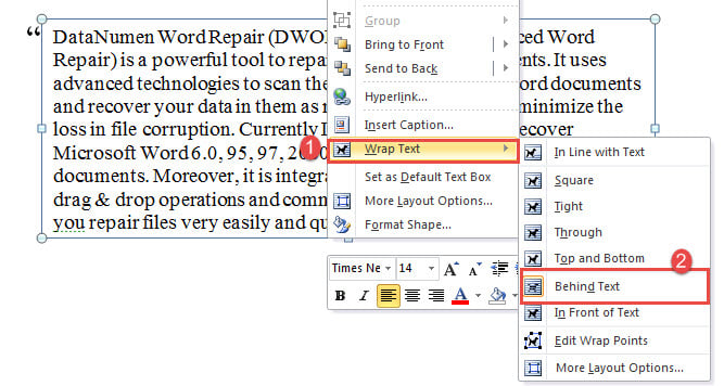 Right Click on Text Box->Choose "Wrap Text"->Click "Behind Text"