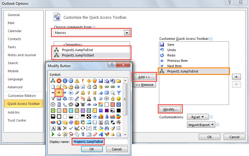 Add the macros to Quick Access Toolbar
