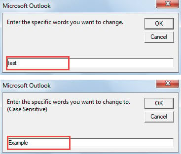 Input the specific words for find and replace