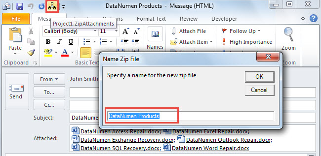 Specify a name for the zip file