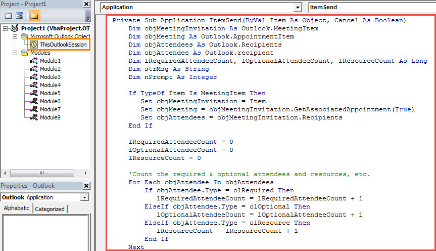 VBA Code - Auto Count the Attendees before Sending a Meeting Invitation