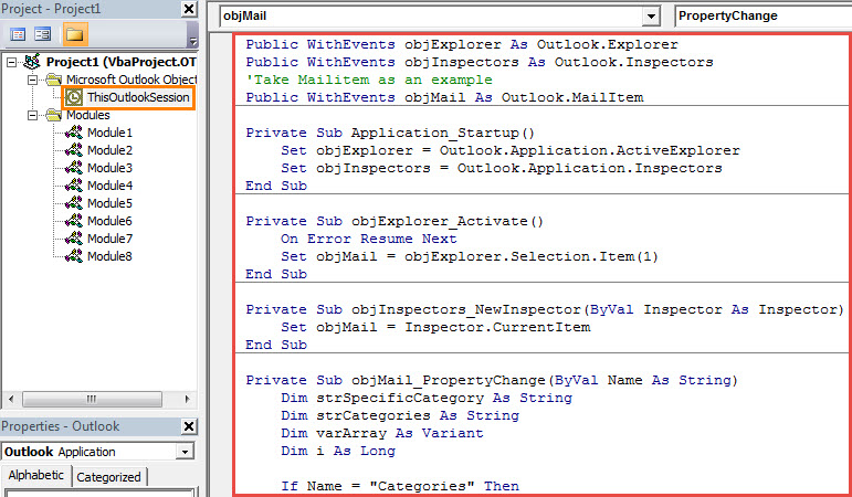 VBA Code - Replace the Color Category of an Outlook Item